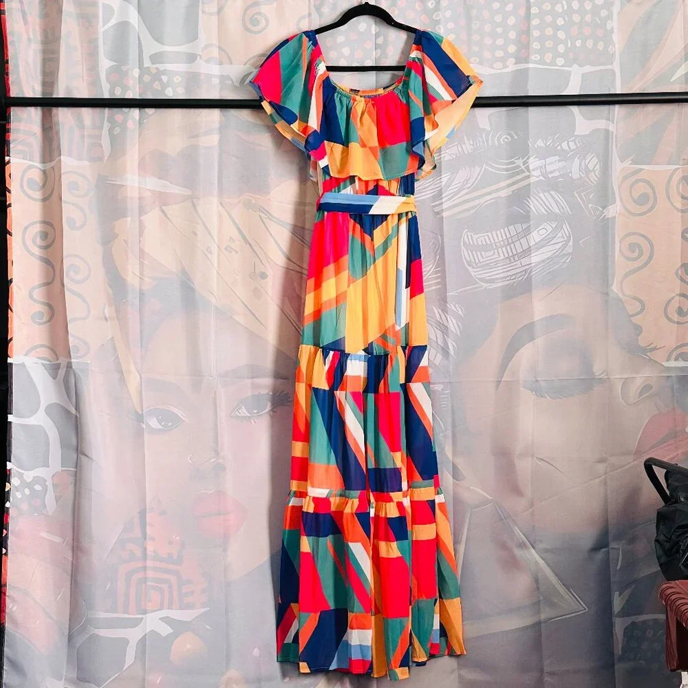 💃 SoSoShanel Off-Shoulder Multicolor Dress – Size S (NWT) ✨ - Picture 8 of 8